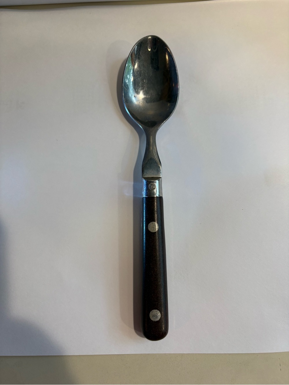 Washington Forge stainless spoon with brown handle rivets Korea Vintage